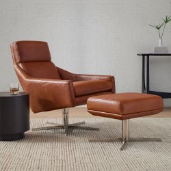 Austin Swivel chair-West Elm Leather Lounge Chair & Ottoman – Saddle Brown
