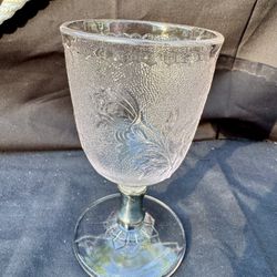 Single Bryce Bros. 'Rose in Snow' pattern glass goblet.