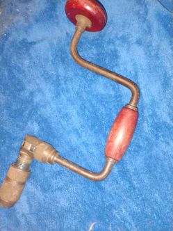 Vintage Hand Brace Drill with Red Wooden Handle