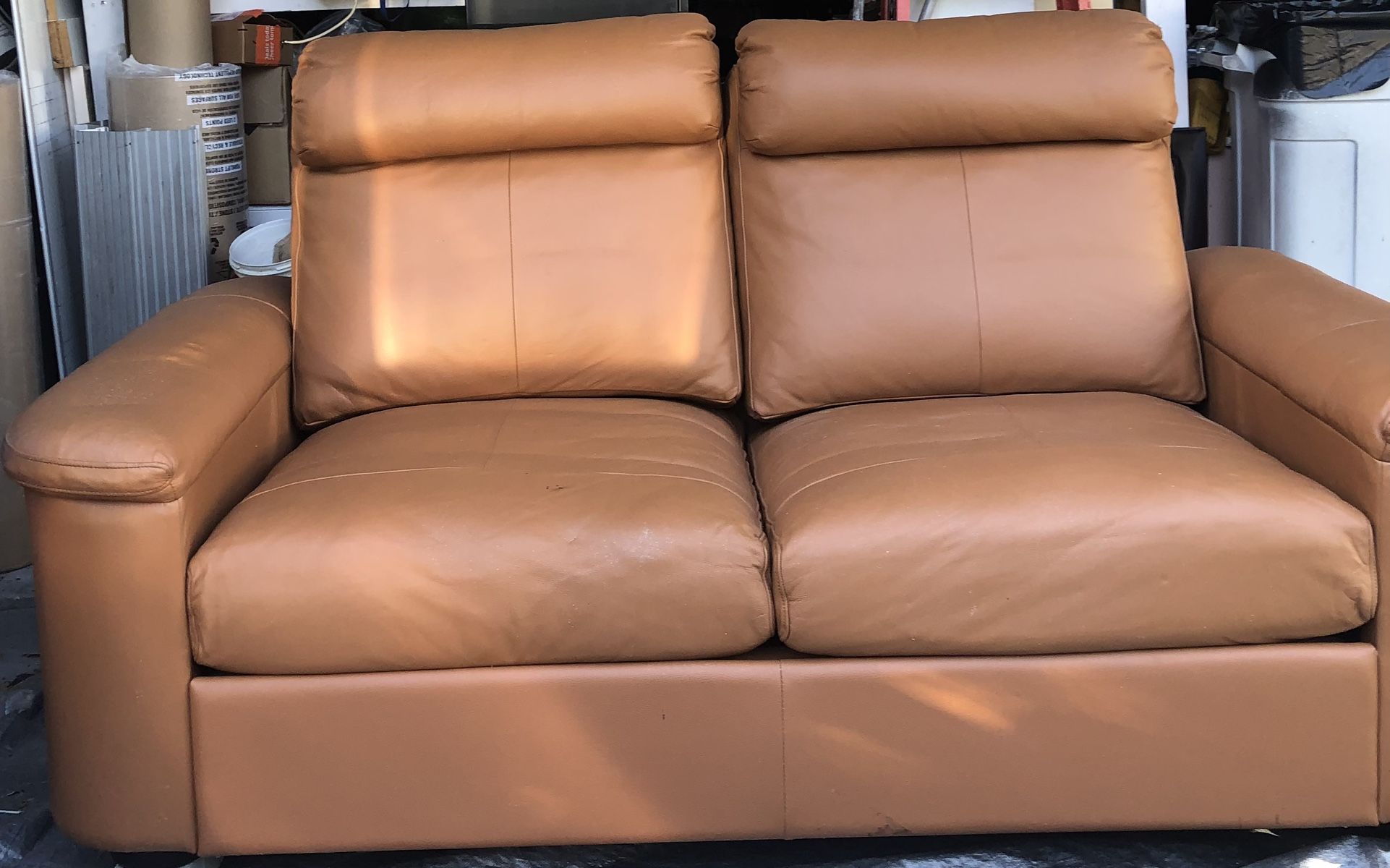 Camel Leather Love Seat