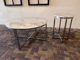 Faux Marble and Chrome Coffee Table and Side Table Set