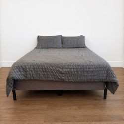 Queen Metal Bed Frame with Box Spring & Mattress