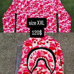 Pink 2XL Bape hoodie with tags and bag