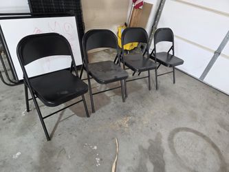 4 Four Folding Metal Black Chairs