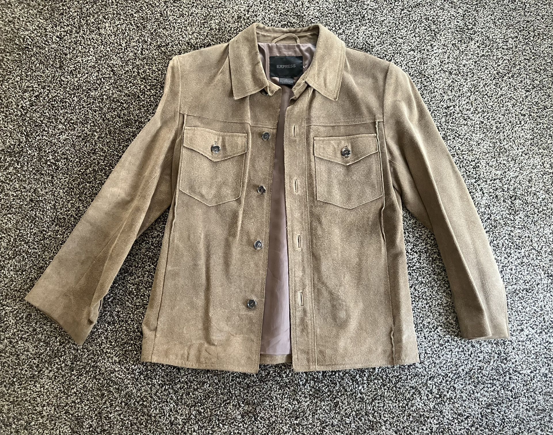 Express Men’s Small Beige 100% Leather Suede Jacket