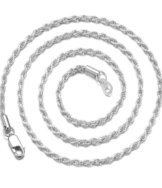 Italian Necklace Stainless Steel Chain 925 Silver Rope Chains 3-5mm Twist Rope Box Necklace