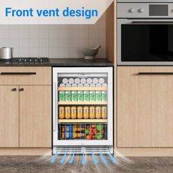 24 inch Beverage Refrigerator,180 Cans Under Counter Beverage Cooler with Glass
