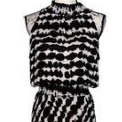 Small Black & Cream Allison Joy long dress. Elastic waist two button neck closure.