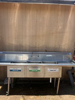 Commercial 3-Compartment Stainless Steel Sink with Dual Drainboards