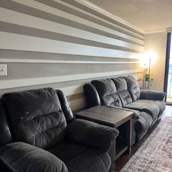 Microfiber Reclining Sofa Couch Set (Grey & Black Color)