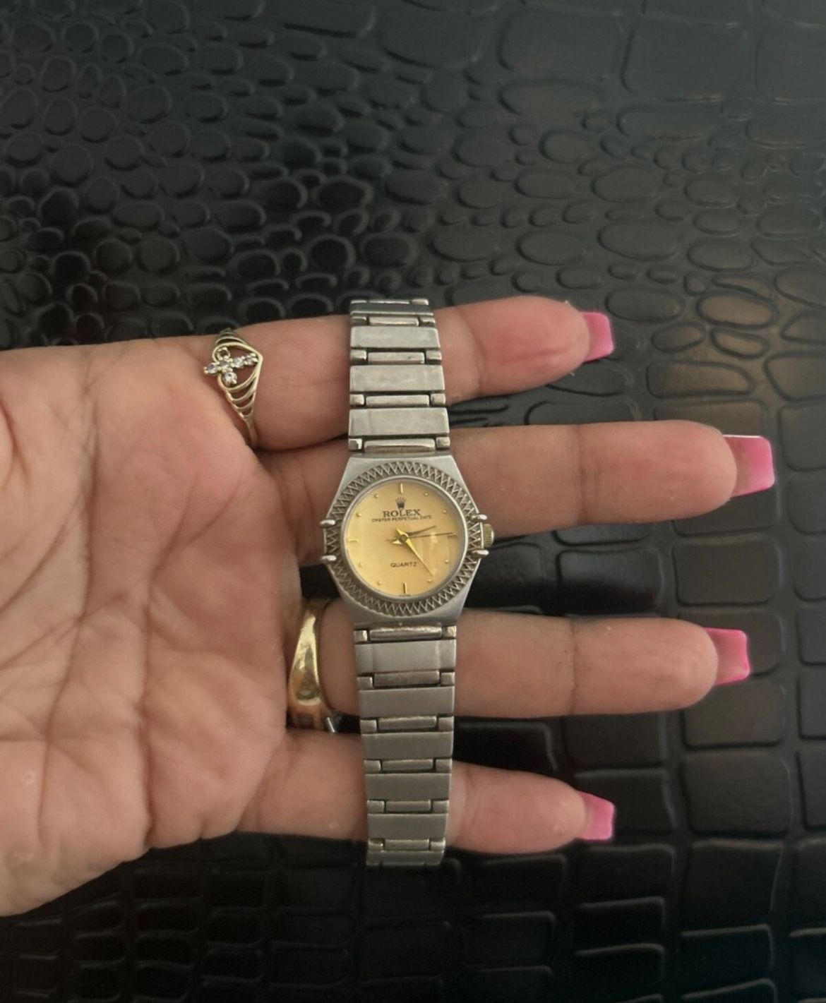 ROLEX Oyster Perpetual Date Quartz with gold bezel/stainless steel