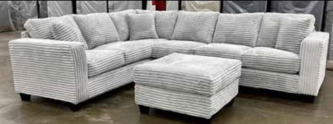 Unexpected Overstock! New Byers Market Ghost & SLATE Grey Full Length Mink 2pc Sectional & Ottomans
