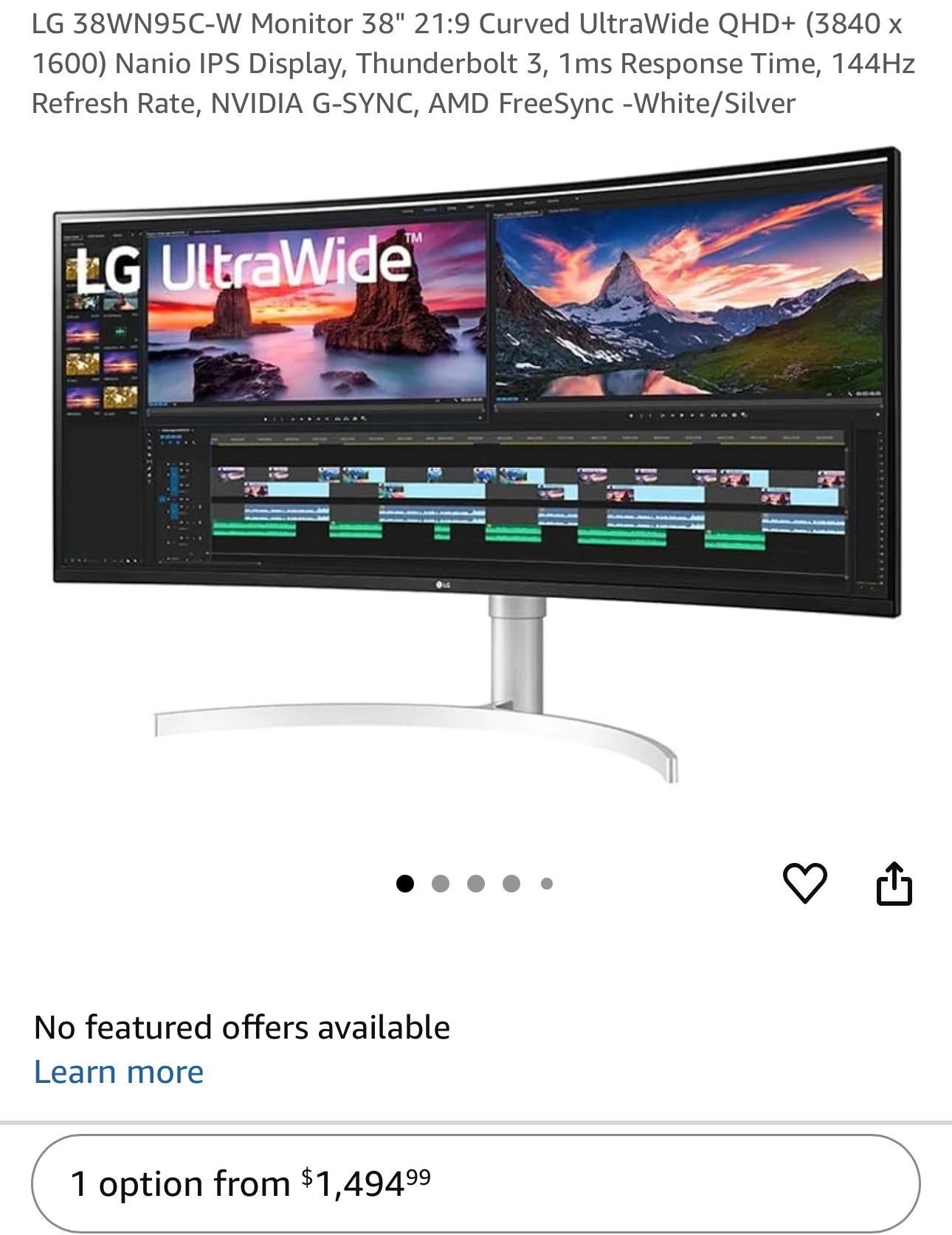 Curved Monitor LG 38inch (With Thunderbolt for MacOS)