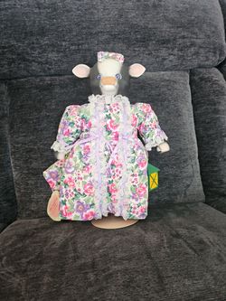 Porcelain Cow Doll in Floral Dress Dolly Dingle Dolls
