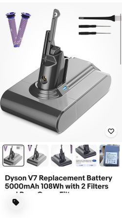 Dyson V7 Replacement Battery 5000mAh 108Wh with 2 Filters and Rear Cover Filter