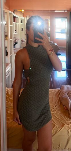 Green Textured Cut-Out Mini Dress