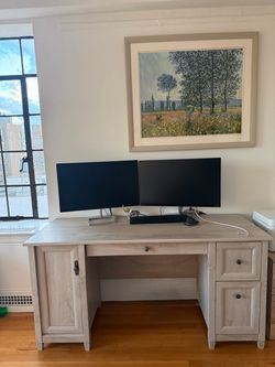Computer Desk with Storage Drawers, Home Office Desk, in Chalked Chestnut finish