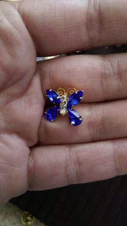 Rhinestone blue butterfly lapel pin