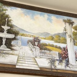 Large Italian Landscape Painting In Frame