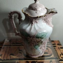 VINTAGE HAND PAINTED PORCELAIN CHOCOLATE POT -PITCHER 10"×6"