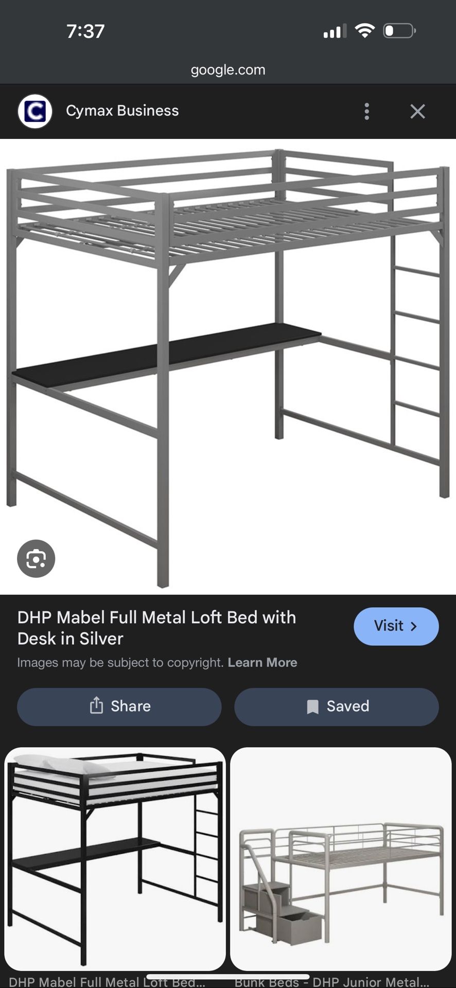 Bed With Desk In Silver For Kids