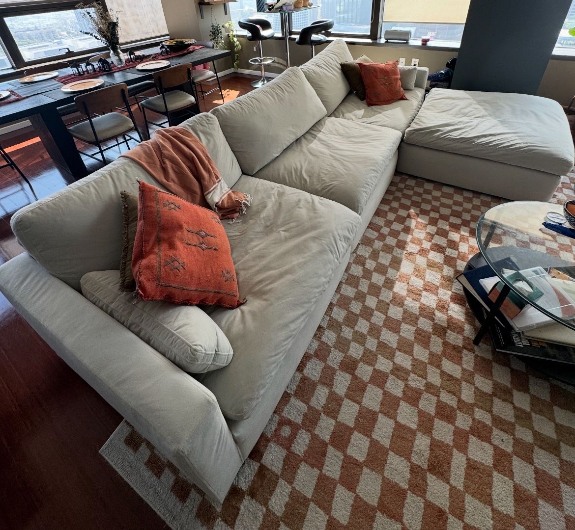 Light Grey Cloud Sofa and Ottoman Set