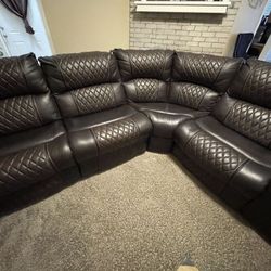  Brown Leather Sectional Couch – Recliners + Cup Holders + Warranty!