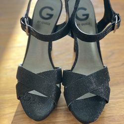 Ladies Black Strappy Heels By Guess Size 6 1/2