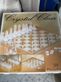 Chess & checkers board glass set