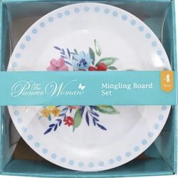 New! Melamine Pioneer Woman Mingling Board Set, 4 Plates Floral 7.87" Diameter NEW