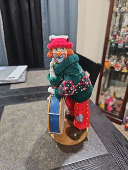 Vintage Clown Statue Figurine - 11" - Drum and Sweater - Christmas Clown

