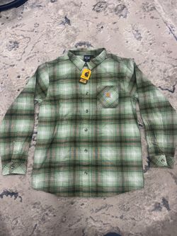 NWT Carhartt  Flannel Loose Fit Plaid Shirt Green  Kids XL /tg/xg (18/20)