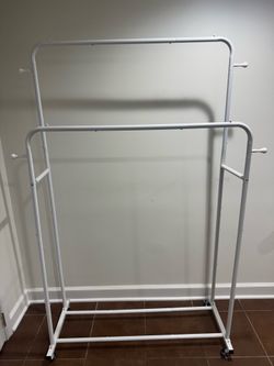 white double rods clothing rack with wheels