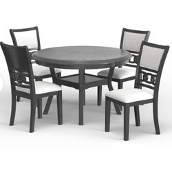 Round Dinning Room Set with 4 Chairs - Gray