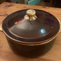 Vintage Brown Glazed Stoneware Serving Dish With Lid