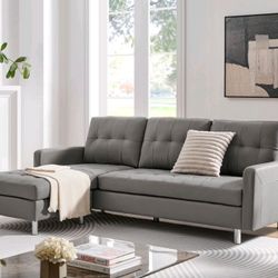 Grey Sectional Small Area Condo New Leather Sofa