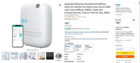 New Upgraded Waterless Essential Oil Diffuser, Scent Air Machine for Home Cover Up to 2000 sq.ft, Scent Diffuser 400ML, Hotel and Commercial Use, Cold