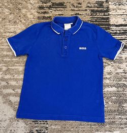 BOSS Men's M Blue Solid Knit Polo Shirt Short Sleeve Collared Logo Trim