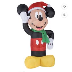 Gemmy Airdorable Christmas Airblown Inflatable Mickey Mouse in Santa Hat Disney, Tall, black