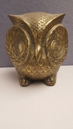 Vintage Brass Owl Bank MCM