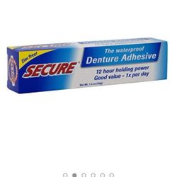 Secure Waterproof Denture Adhesive - Zinc Free - Extra Strong Hold For Upper, Lower or Partials - 1.4 oz