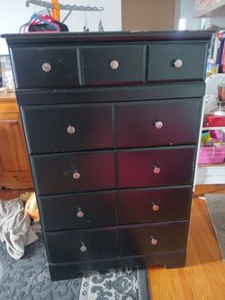 Black Wood Tall Dresser with 5 Drawers
