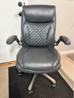 Brand New Grey Vegan Leather Tall Back Big & Tall Ergonomic Office Chair w/Flip Up Armrests