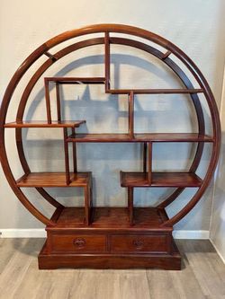 Chinese Rosewood Round Moon Gate Display Shelf