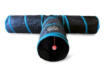 Feline Ruff 12" Premium 3-Way Collapsible Tunnel Cat Toy, Black & Blue