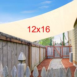 (NEW) $30 Rectangle 12x16 FT Sun Shade Sail Outdoor Canopy Patio Top Cover 175gsm , (Ivory White color)