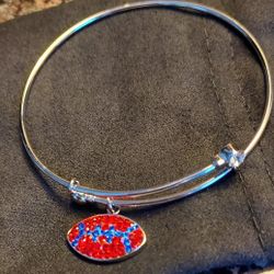Red & Navy Crystal Football Charm Bracelet (NWT)