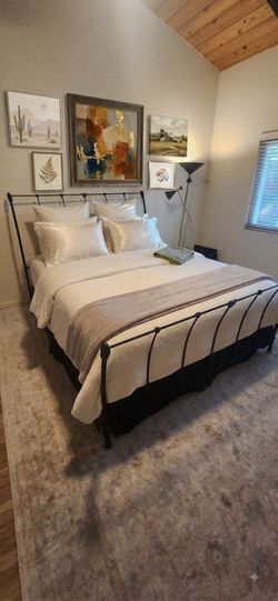 Black King Size Metal Platform Bed Frame with Vintage Victorian Headboard & Footboard + Boxspring