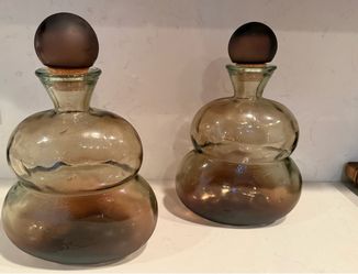 Pair vintage glass decanters