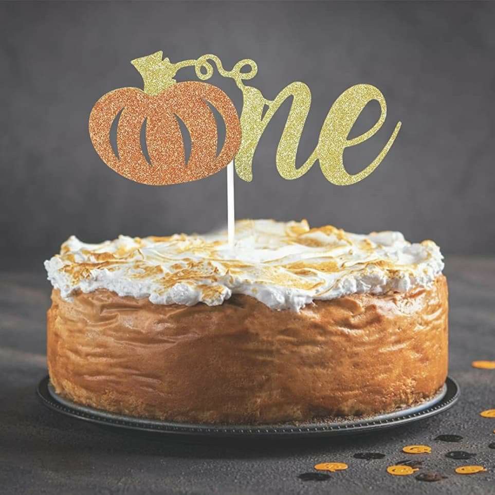 Glittery Pumpkin One Cake Topper,First Birthday Cake Topper - First Birthday Pumpkin - Fall First Birthday - 1st Birthday Party Decorations.